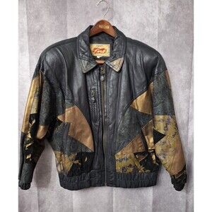 Vintage 80's Avanti Leather Patchwork Jacket Womens Sz  L Bomber Full Zip Moto